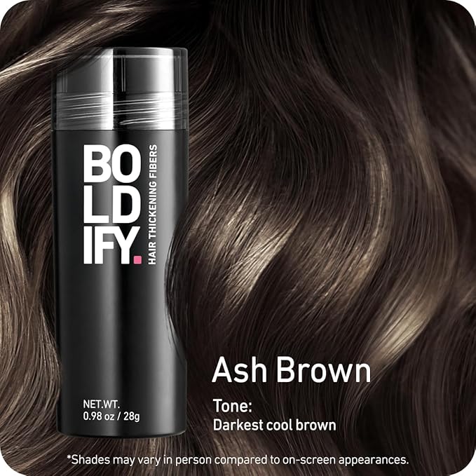 BOLDIFY Hair Fibers (28g) - Fill In Thinning and Fine Hair for an Instantly Fuller, Thicker Look - 14 Shades for Women & Men - Ash Brown-VivaGrace Women
