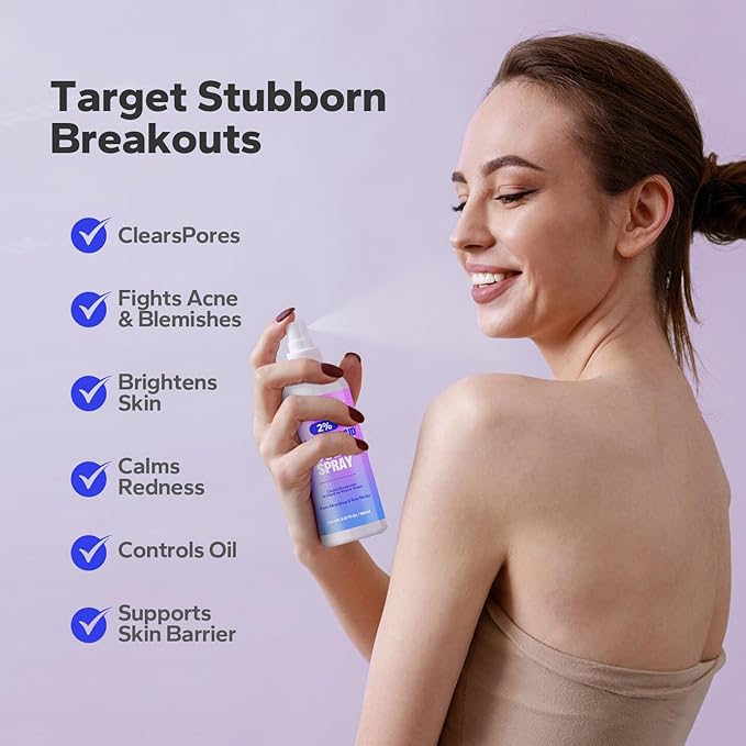 Salicylic Acid Spray (5.07 Fl Oz), 2% Salicylic Acid Body Spray, Body Acne Treatment for Bacne, Blackheads & Blemishes, Back & Chest Acne Spray for Face & Body, 360° Mist for All Skin Types-VivaGrace Women