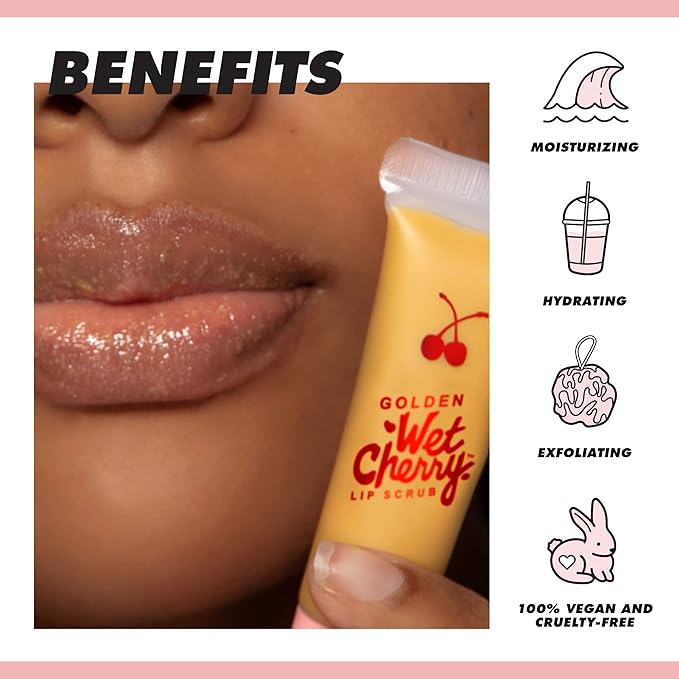 Lime Crime Golden Wet Cherry Lip Scrub - Moisturizing and Hydrating Ingredients Gently Exfoliates & Buffs Away Dead Skin - Coconut Oil & Vitamin E Helps Repair Dry, Chapped and Cracked Lips - Vegan-VivaGrace Women