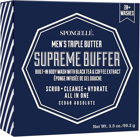 Spongellé Men's Triple Butter Supreme Body Wash Infused Buffer, Cedar Absolute
