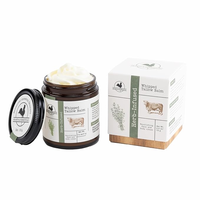 Handmade Whipped Tallow Balm (Herb-Infused/Unscented) - Large Jar - 2.6 oz-VivaGrace Women