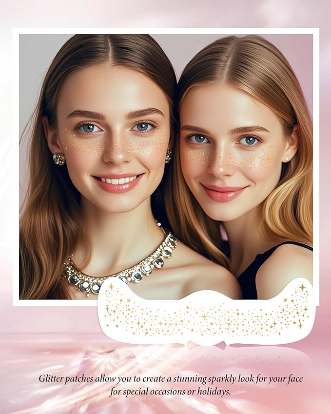 Glitter Freckles, Gold Freckles Temporary Face Tattoos, Body Face Glitter for Women Girls, Country Concerts Singer Festival Rave Accessories (Gold - 10 pcs)-VivaGrace Women