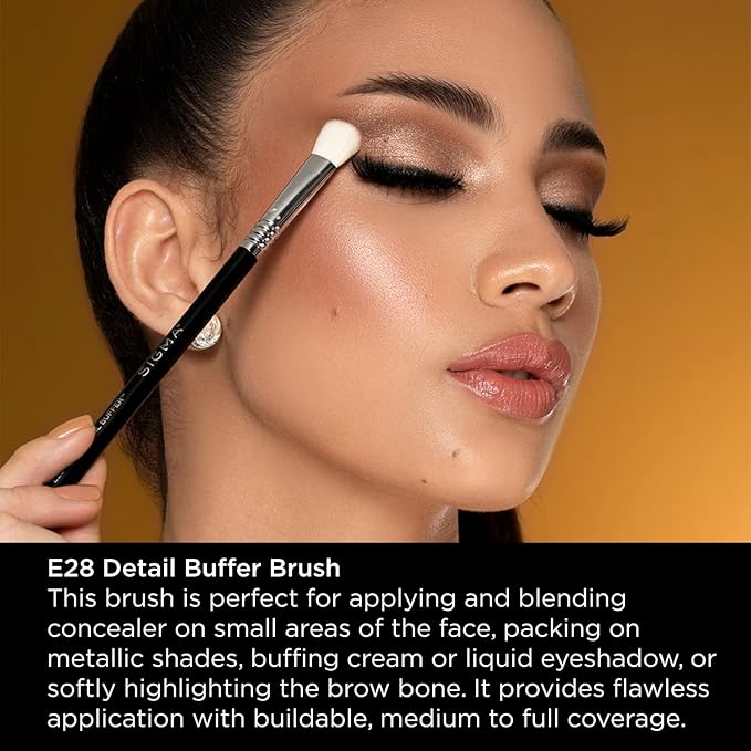 Sigma Beauty Professional E28 Detail Buffer Brush – Professional Eyeshadow Brush for Seamless Cream or Liquid Eyeshadow Blending, Packing on Metallic Shades & Highlighting the Brow Bone (1 Brush)-VivaGrace Women