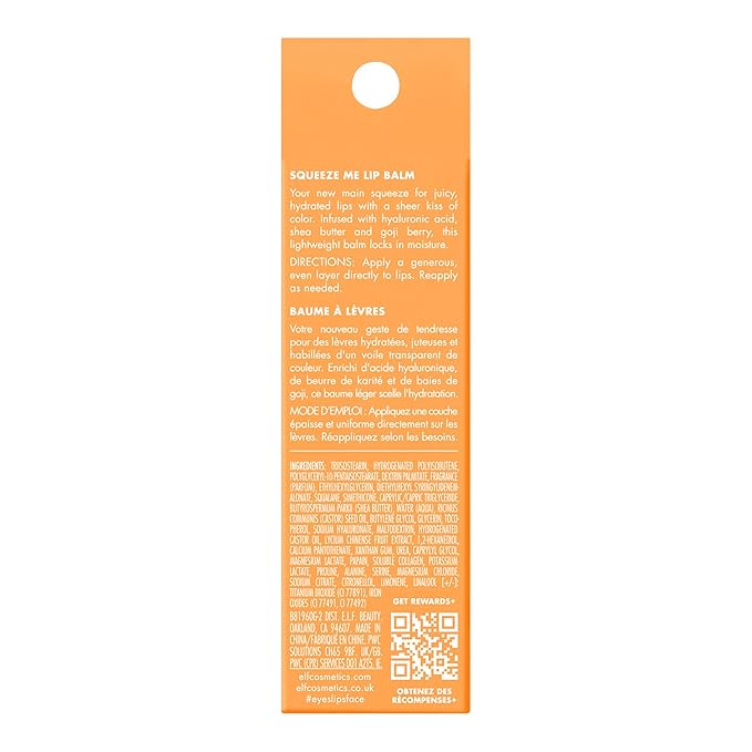 e.l.f. Squeeze Me Lip Balm, Moisturizing Lip Balm For A Sheer Tint Of Color, Infused With Hyaluronic Acid, Vegan & Cruelty-free, Peach-VivaGrace Women