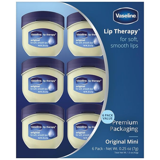 Vaseline Lip Therapy Original – Mini Vaseline Lip Balm, Hydrating Petroleum Jelly, Clear Lip Gloss, Travel-Size, 0.25 Oz Ea (Pack of 6)-VivaGrace Women