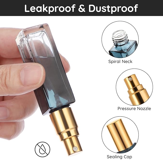 Segbeauty 10ML Perfume Bottles Empty, Set of 10 Mini Travel Refillable, Glass Spray Bottle Atomizer Portable Leak-proof Sprayer for Dispensing Fragrance Toiletries Cosmetic, Gradient Blue-gold-VivaGrace Women