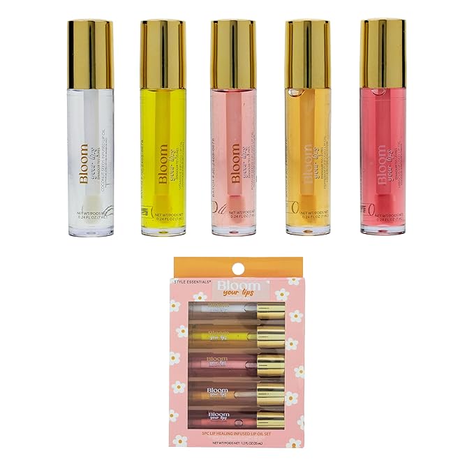 Expressions 5pc Lip Oil Set - Bloom Your Lips Style Essentials Lip Oils, Lip Healing Lip Oil Collection with Precision Applicator Wand | Moisturizing for Everyday Lip Care and Lip Repair (DAISY)-VivaGrace Women