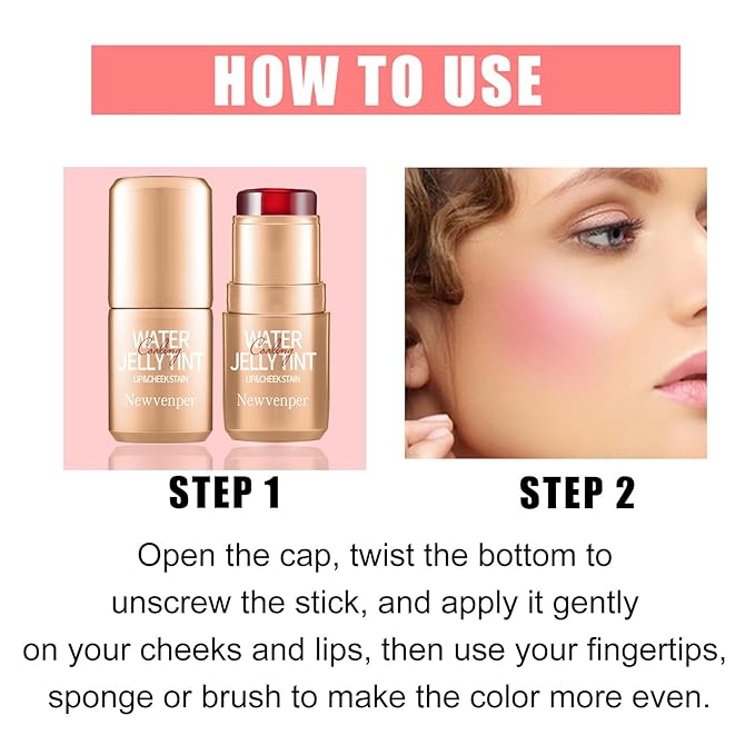 2PCS Jelly Blush Stick, Multi-Purpose Lip & Cheek Stick, Waterproof jelly tint, Moisturizing Cooling Water Jelly Tint Long Lasting cheek stain & lip tint for Women and Girls 01#-VivaGrace Women