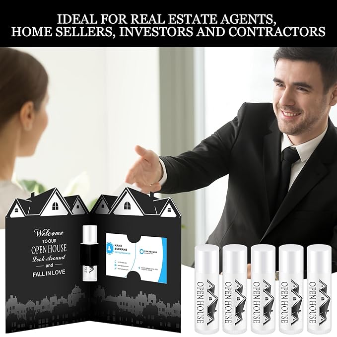 50 Pcs Open House Lip Balm with Cards Real Estate Agent Supplies Lip Moisturizer Moisturizing Lip Balm Bulk Moisturizing Lip Balm Stick for Open House Business Advertising Events-VivaGrace Women
