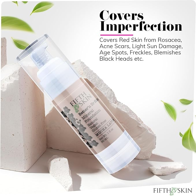 Fifth & Skin: Better’n Ur Skin Liquid Foundation (MOCHA LATTE) - Natural, Organic, Vegan, Cruelty-Free - Gluten-Free Beauty with Buildable Coverage and Palm-Free Luxury - 1 oz-VivaGrace Women