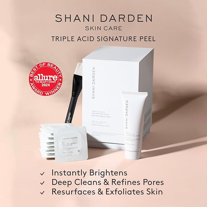 SHANI DARDEN SKIN CARE Triple Acid Peel, 2-Step Exfoliating Face Peel with Mandelic, Lactic & Glycolic Acids, Kaolin Clay Neutralizing Mask & Brush, Helps Improve Dark Spots & Skin Texture, 1.69 fl oz-VivaGrace Women