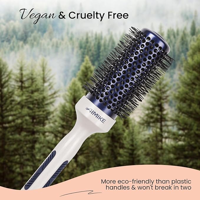 AIMIKE Nano Ionic Tech Ceramic Brush for Blow Drying, Styling and Volume Boost - Natural Wood One-Piece Design, 1.7 Inch/43mm-VivaGrace Women