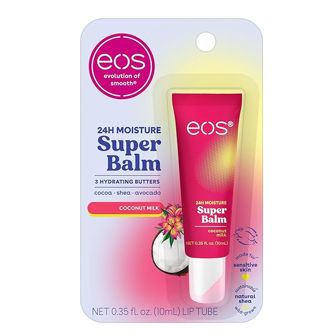 eos 24H Moisture Super Balm- Coconut Milk, Lip Mask, Day or Night Lip Treatment, Made for Sensitive Skin, 0.35 fl oz-VivaGrace Women