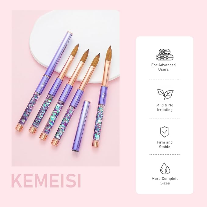 Acrylic Nail Brush Size #16, KEMEISI 100% Pure Kolinsky Nail Art Brushes Sturdy Handle Oval Shaped Acrylic Powder Nail Design Tools for Professional Manicure DIY Home Salon (Purple)-VivaGrace Women