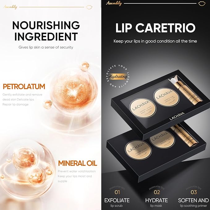 3Pcs Lip Care Set, Exfoliator Lip Sugar Scrub, Lip Mask and Plumping Lip Oil, Effectively Moisturizes Lip Clear, Repairs Dry Lips-VivaGrace Women