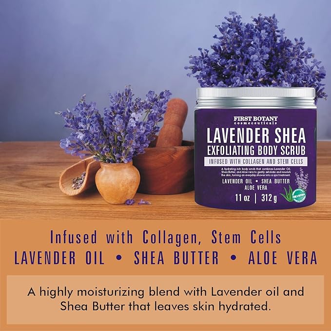 First Botany Body Scrub - Natural Exfoliating Salt Scrub & Body and Face Souffle helps with Moisturizing Skin, Acne, Cellulite, Dead Skin Scars, Wrinkles (10 fl oz, Lavender)-VivaGrace Women