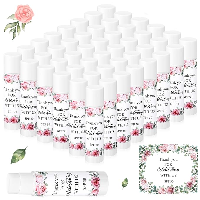 48 Pack SPF 30 Sunscreen Lip Balms Bulk Thank You for Celebrating with Us Sunscreen Care Lip Balm Sticks Wedding Party Favor Baby Bridal Shower Party Supplies Thank You Gifts for Guest-VivaGrace Women