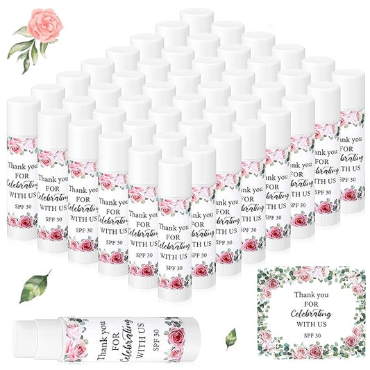 48 Pack SPF 30 Sunscreen Lip Balms Bulk Thank You for Celebrating with Us Sunscreen Care Lip Balm Sticks Wedding Party Favor Baby Bridal Shower Party Supplies Thank You Gifts for Guest-VivaGrace Women