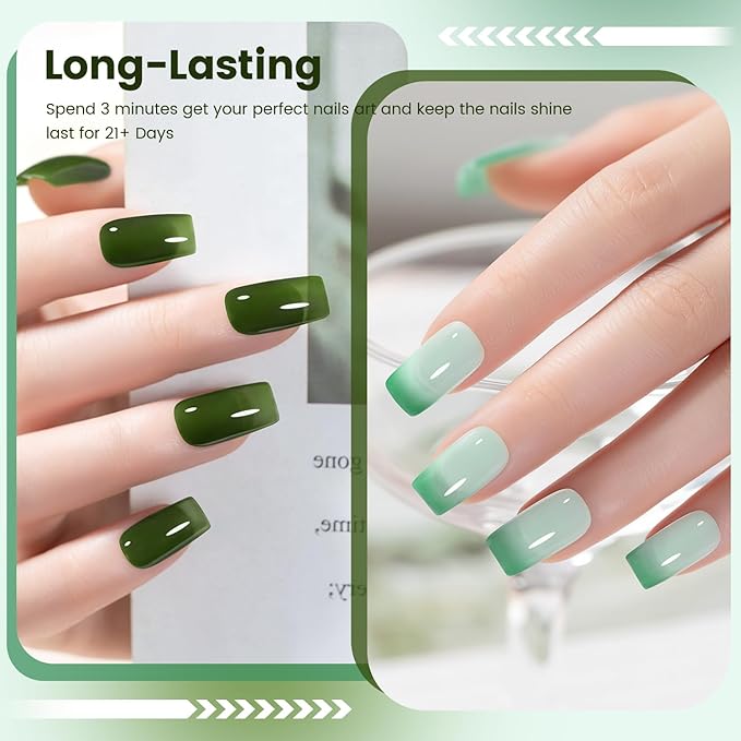 RARJSM Green Jelly Glass Gel Nail Polish Set 6pcs Clear Crytal Army Dark Jade Sage Green Transparent Sheer Amber Series Milky Diamond Cat Eye Gel Varnish LED UV Curing Requires-VivaGrace Women
