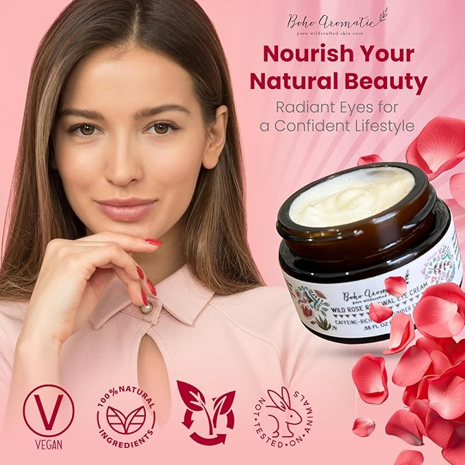 Wild Rose Renewal Eye Cream, Under Eye Cream, Natural Eye Cream for dark circles and fine lines, Green Beauty Product for under Eye area, Natural Skin Care .55 FL OZ (16.26ml)-VivaGrace Women