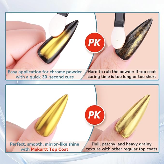 Makartt Gel Top Coat for Chrome Nail Powder - 2 Pcs 15ml Clear No Wipe High Gloss Top Coat Gel Nail Polish Mirror Shine Long Lasting Easy Application, Soak off UV Lamp, DIY Home Salon Art Design-VivaGrace Women