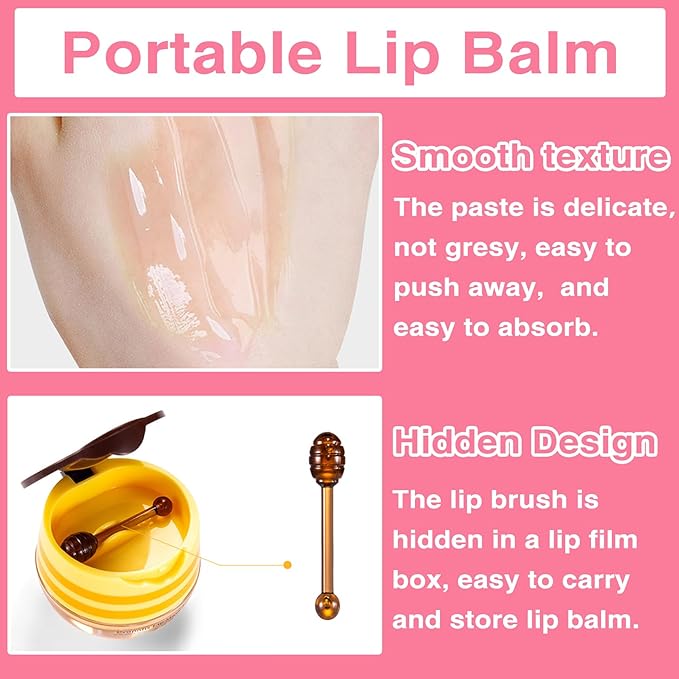 Lip Balm Honey Pot, Honey & Strawberry Lip Mask Propolis Moisturizing Lip Balm with Stick, Hydrating & Prevent Dry and Cracked Lip(2 Pcs)-VivaGrace Women