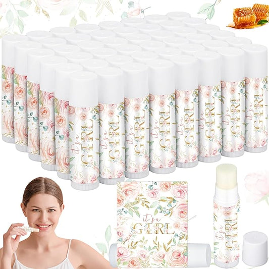 50 Pack Floral Baby Shower Lip Balm Party Supplies Bulk for Girls Guests It's a Girl Baby Shower Gifts Gender Reveal Favors Prizes Souvenirs Winners Thank You Appreciation Gifts-VivaGrace Women