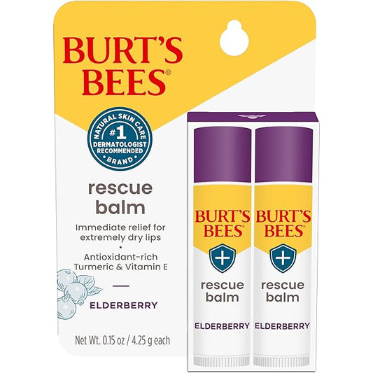 Burt's Bees Rescue Balm Elderberry Lip Balm, With Antioxidant-Rich Elderberry, Tint-Free, Natural Origin Lip Care, 2 Tubes, 0.15 oz.-VivaGrace Women