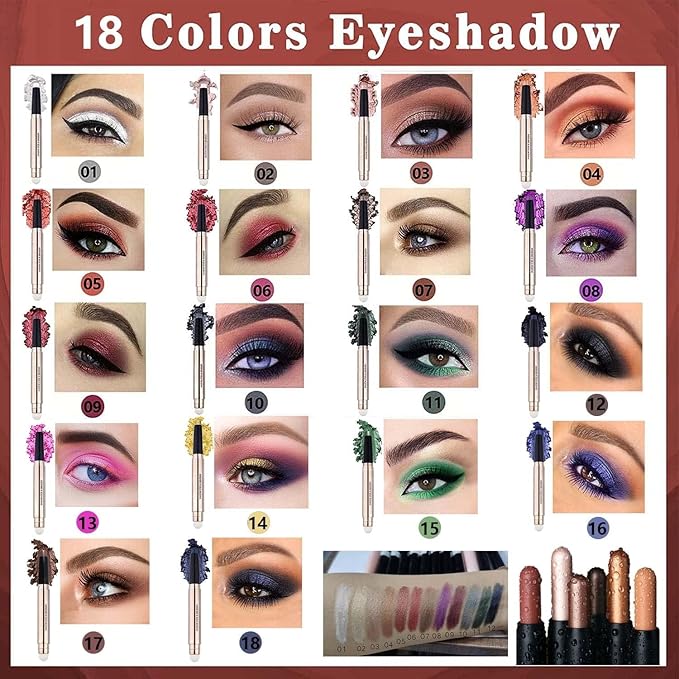 Moon Silver Eyeshadow Stick And Sponge Makeup Brush Cream Shimmer Smooth Shadow Pencil Eyeliner Long Lasting Waterproof Eye Shadow Highlighter Stick Hypoallergenic Multi-Dimensional Eyes Look ( # 10)
