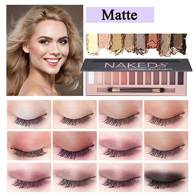 All In One Makeup Kit Full Kit, 3 Pcs Cream Contour Sticks,12 Colors Eyeshadow Palette,Full Coverage Foundation, 6 Colors Lipstick Set, Waterproof Eyeliner and Mascara(102# Nude)-VivaGrace Women