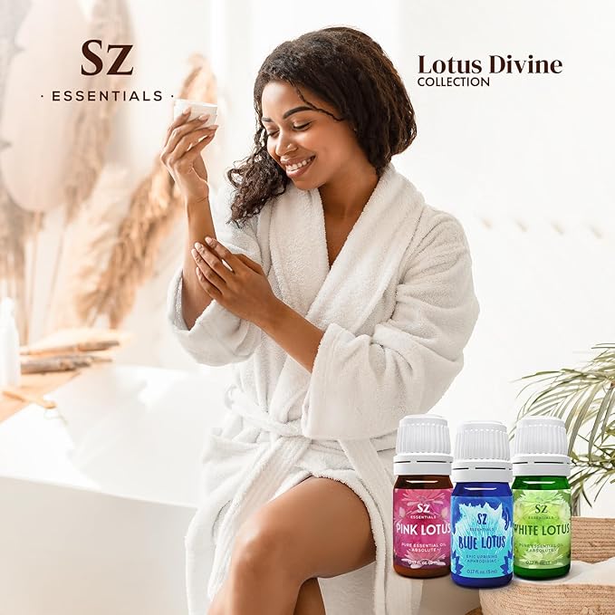 Divine Essential Oils Collection - Blue, Pink, White Lotus - Set of 3 Bottles (0.17 Fl Oz - 5ml Each) - 100% Pure, Natural & Undiluted - Therapeutic Grade & Vegan-VivaGrace Women