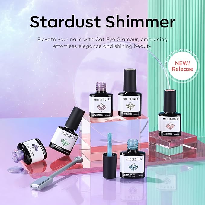 modelones Cat Eye Gel Nail Polish 6 Colors Red Green Silver Purple Blue Glitter Cat Eye Gel Polish Holographic 9D Semi-transparent With Magnet Soak Off Led Nail Art DIY Salon Gifts For Women Girl-VivaGrace Women