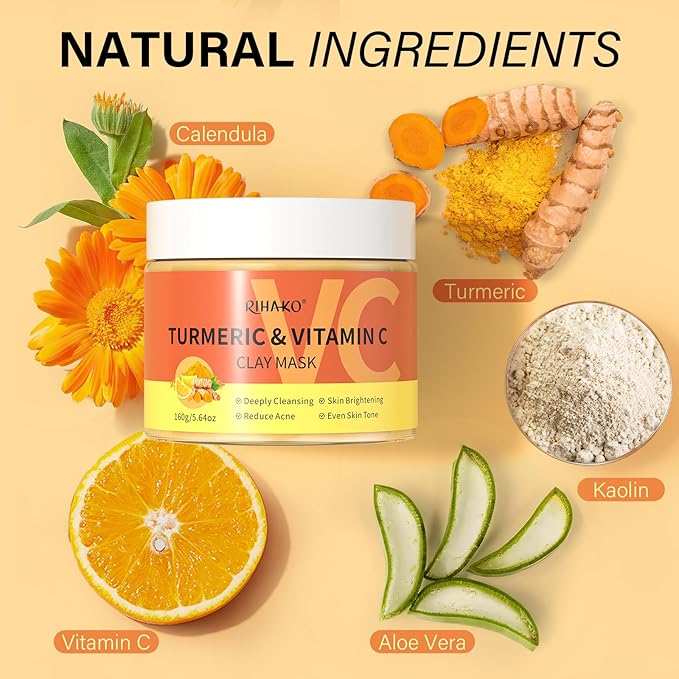 Turmeric Vitamin C Clay Mask -Turmeric Facial Mask - Brightening Clay Face Mask Skincare, Deep Cleansing Face Mask, Acne Face Mask for for Dark Spots, Dull Skin, Refining Pores and Controlling Oil-VivaGrace Women