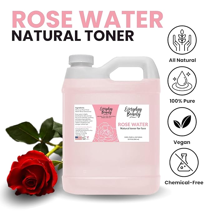 Rose Water Facial Toner - 32oz Bulk Alcohol-Free Vegan All Natural Refreshing for Face and Hair - Uplifts, Calming & Soothing for All Skin Types-VivaGrace Women