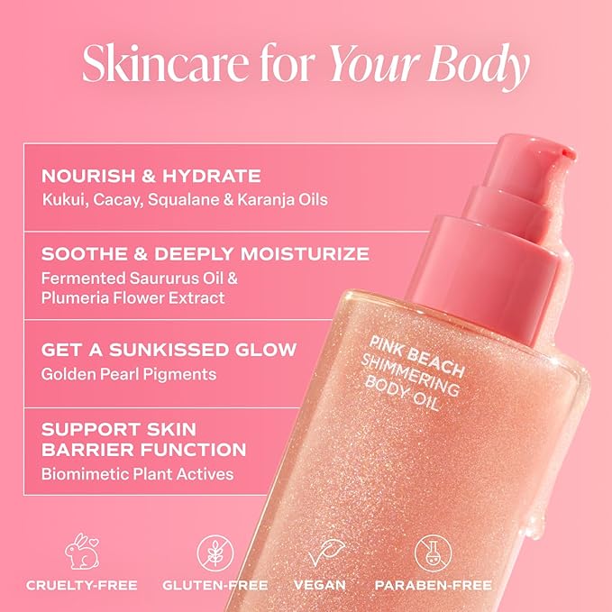 Saltair Shimmering Body Oil - Pink Beach Scented Dry Oil Moisturizer with Light-Reflecting Pearl Pigments. Moisturizing Glow for All Skin Types - 4 Fl Oz-VivaGrace Women
