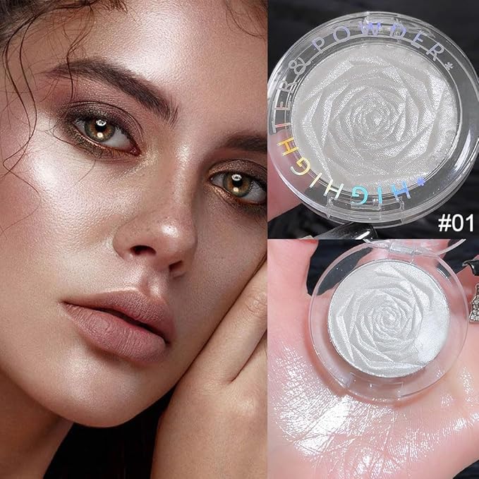 Pearl White Face Highlighter Makeup Shimmer Glitter Rose Sparkly Highlighters Makeup Powder Palette for Face Cheek Skin iluminadores iluminador (pearl white)-VivaGrace Women