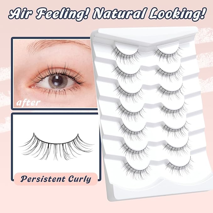 Lashes Short Eyelashes 10MM Natural Lashes Wispy Thin Band Strip Lashes Short Eyelashes Natural Look 3D Volume Lashes 7 Pair Fake Lashes Siligli-VivaGrace Women
