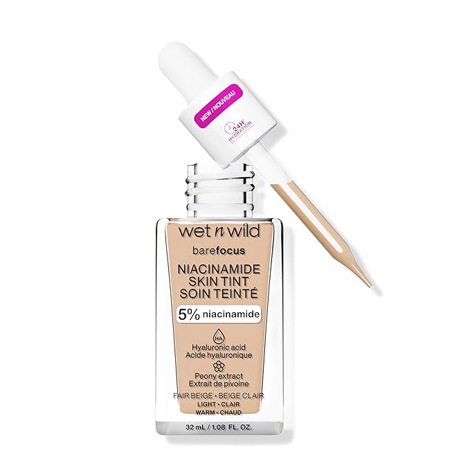 wet n wild Bare Focus Skin Tint, 5% Niacinamide Enriched, Buildable Sheer Lightweight Coverage, Natural Radiant Finish, Hyaluronic & Vitamin Hydration Boost, Cruelty-Free & Vegan - Fair Beige-VivaGrace Women
