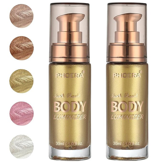 PHOERA Body Luminizer Highlighter, Waterproof Moisturizing and Glow For Face & Body, Face Body Glow Illuminator (2PCS 102 Metallic Gold)-VivaGrace Women