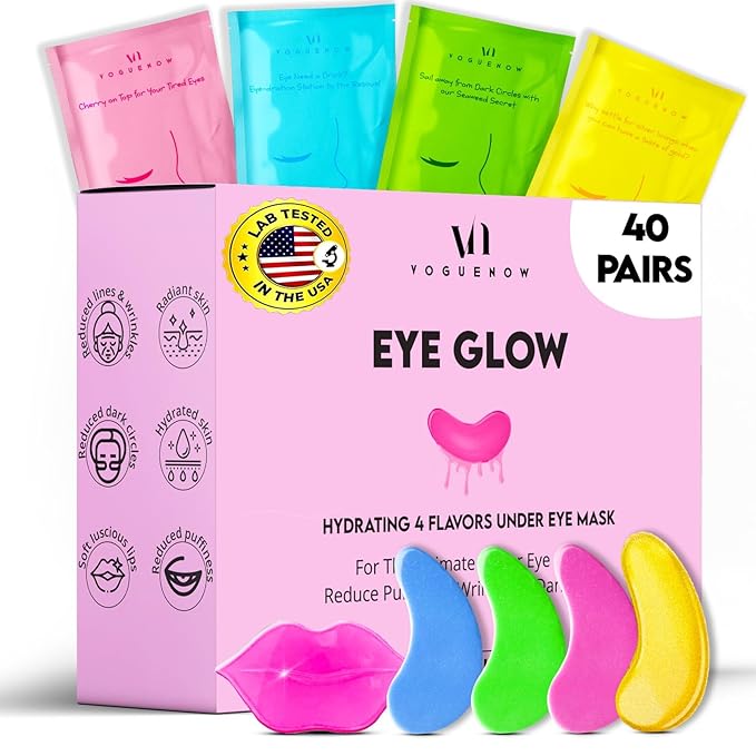 Under Eye Patches For Puffy Eyes (40 Sets) With Bonus Lip Masks - Under Eye Patches for Dark Circles and Puffiness - Under Eye Mask Treatment - Hydrating 4 Flavors Eye Masks - Reduce Dark Circles-VivaGrace Women