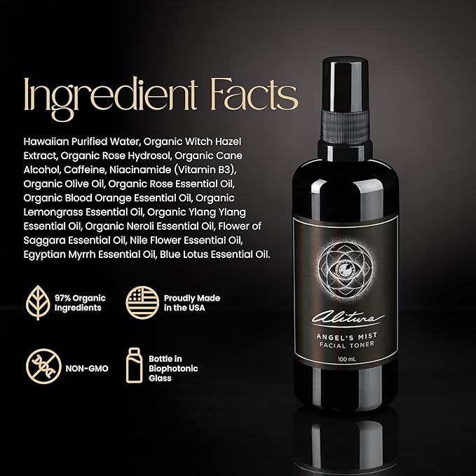 Alitura Angel's Mist Facial Toner – Hydrating & Revitalizing Face Spray with 97% Organic Ingredients – Refreshes, Tightens & Balances for All Skin Types – 100ml-VivaGrace Women