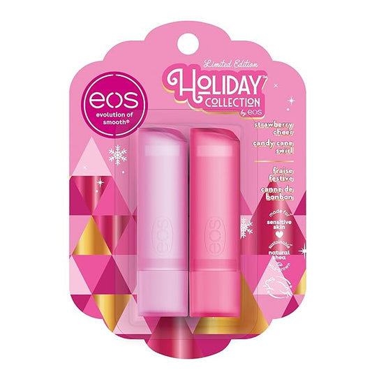 eos Holiday Lip Balm Gift- Strawberry Cheer & Candy Cane Swirl, Stocking Stuffers, All-Day Moisture Lip Care, 0.14 oz, 2-Pack-VivaGrace Women