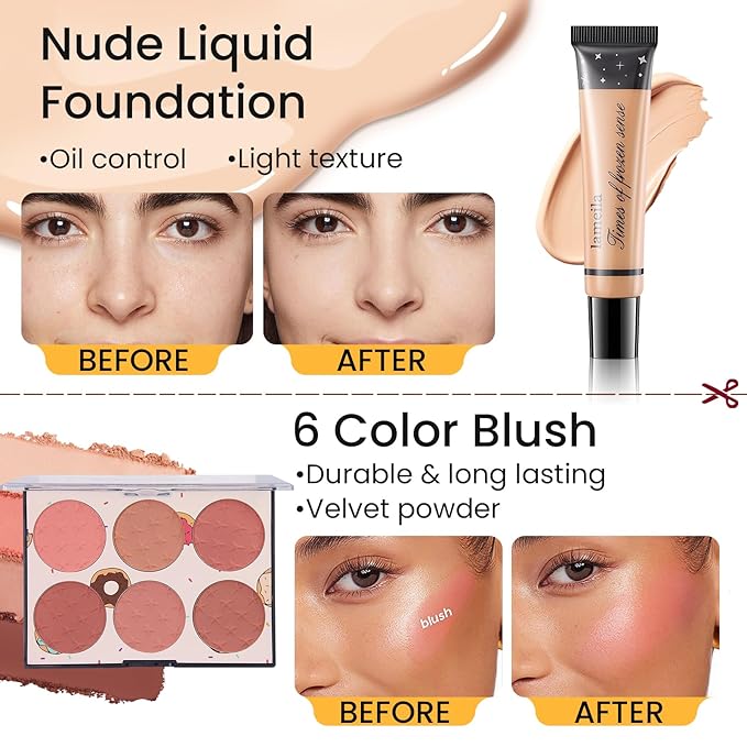 Makeup Kit for Girls Teens, Travel Makeup Kit, Facial Makeup Full Kit, Makeup Present Set for Beginners & Professionals, Cosmetic Bag Include Pigmented Blendable Eyeshadow Palette-VivaGrace Women