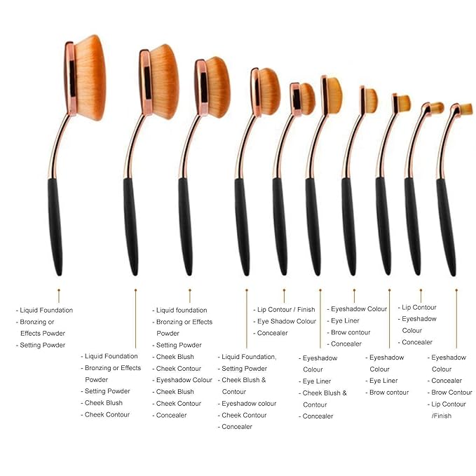 Yoseng Makeup Brushes Set 10Pcs Professional Oval Toothbrush Foundation Cream Contour Powder Blush Conceler Eyeliner Blending Brush New Fashionable Super Soft Cosmetic Brushes Tool with Box(Rose Gold)-VivaGrace Women