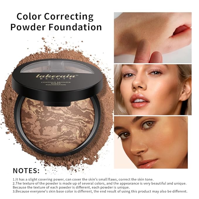 Baked Brighten Foundation, Coror Correcting Baked Balance Foundation,Buildable Coverage, Lightweight Powder Foundation, Creates a Perfect Canvas and a Natural Semi-Matte Finish(02# Tan)-VivaGrace Women