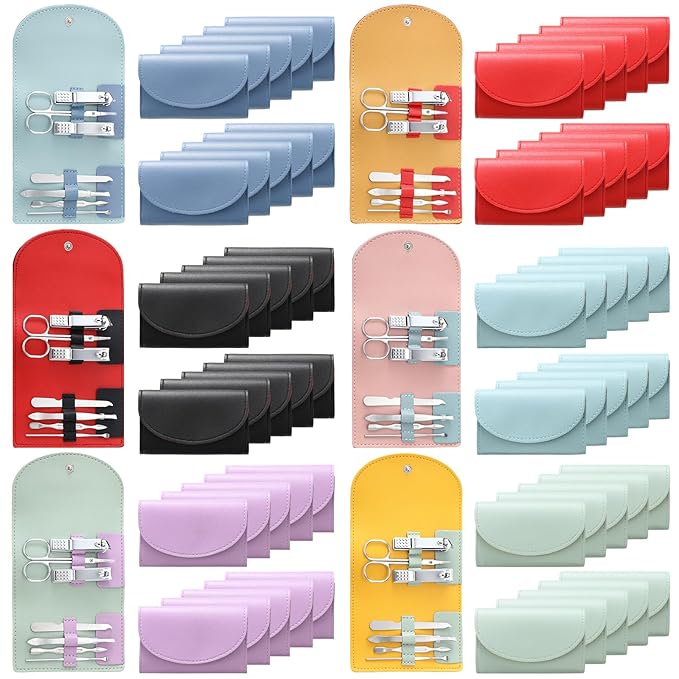 60 Sets Travel Manicure Set Nail Clippers Bulk Pedicure Kit 7 in 1 Stainless Steel Professional Nail Set Grooming Kits Nail Care Tools for Women Men(Bright Color)-VivaGrace Women
