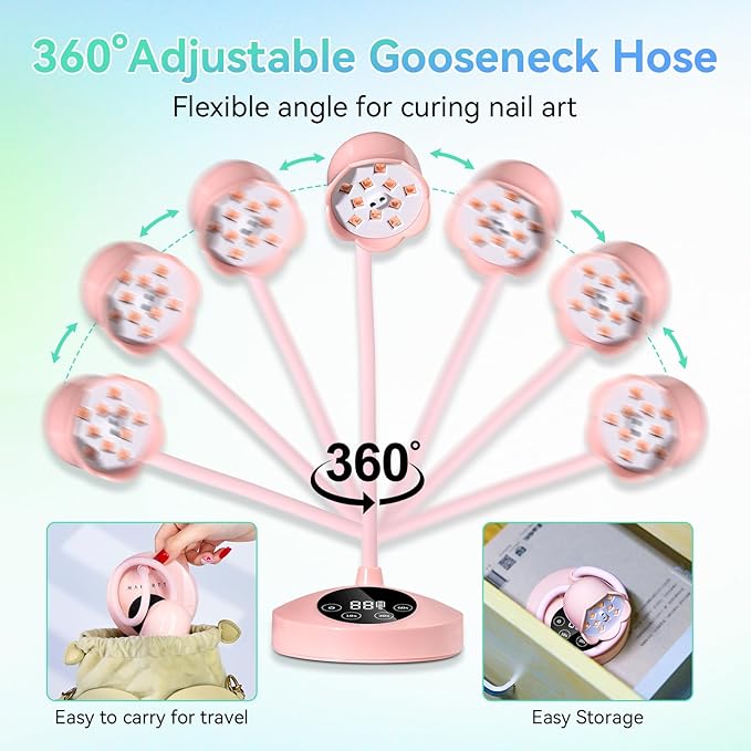 Makartt UV Nail Lamp: Flash Cure lamp UV Light for Gel Nails Polish Luminoza 30W Rechargeable LED Nail Dryer with 4 Timers & Auto Sensor Fast Curing Goosenecks Lamp for Home DIY Manicure (Pink)-VivaGrace Women