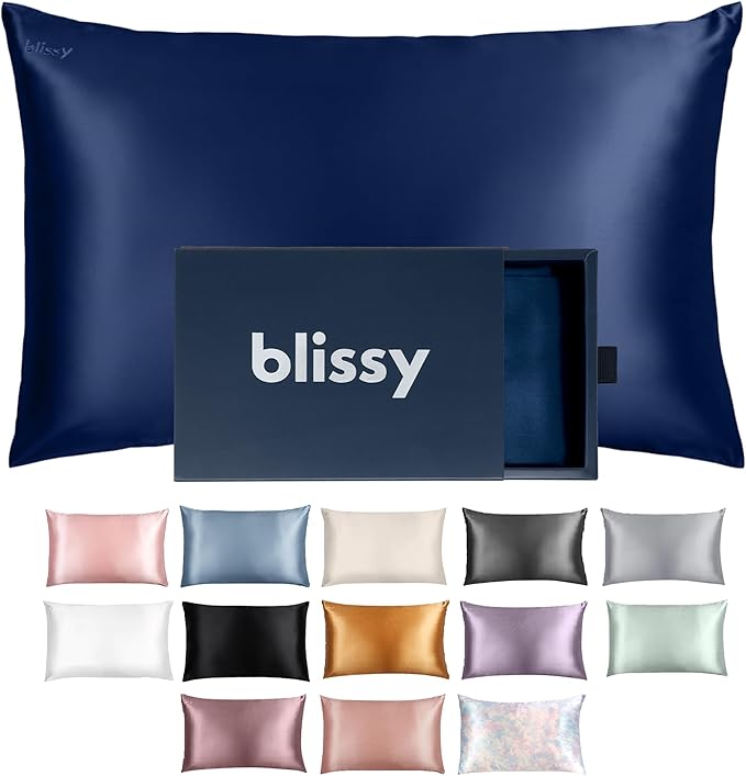 Blissy Silk Pillowcase - 100% Pure Mulberry Silk - 22 Momme 6A High-Grade Fibers - Silk Pillow Cover for Hair & Skin - Regular, Queen & King (Blue, Queen)-VivaGrace Women