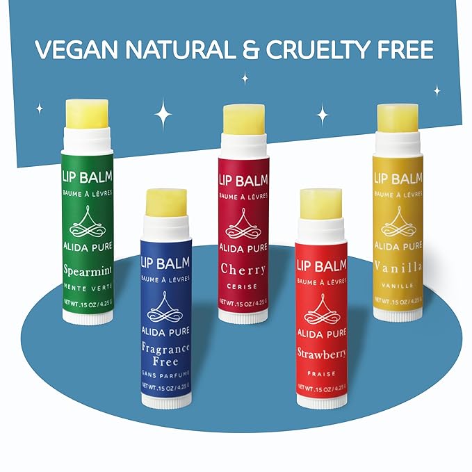 Melody Lip Balm Collection, Vegan Lip Balm Set, Beeswax Free, with Avocado Oil, Organic Jojoba Oil, and Vitamin E, Natural Moisturizer for Dry, Chapped Lips, 5 Tube Set-VivaGrace Women