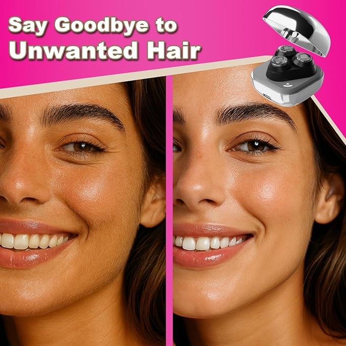 Facial Hair Removal for Women, 3D Floating Blade Rotary Razor, Wet/Dry Electric Shaver, Portable & USB Rechargeable Epilator Hair Remover for Face, Upper Lip, Chin, Arms & Legs (Silver)-VivaGrace Women